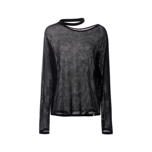 GIOVANNI VALENTIN春夏季女士镂空毛针织衫宽松露肩长袖套头罩衫