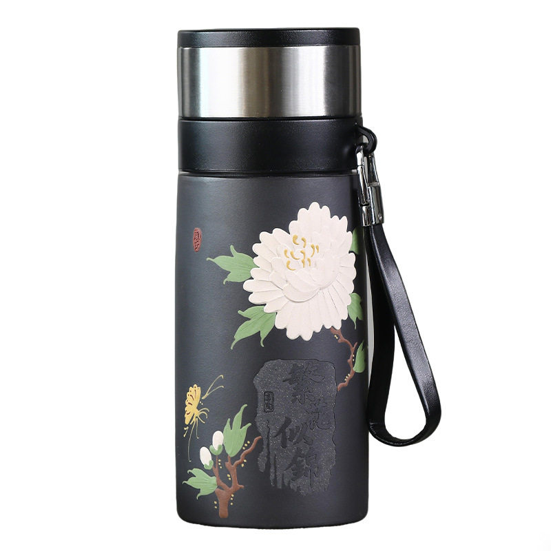 宜兴紫砂一键开盖便携保温茶杯