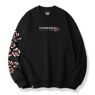 真维斯盖尔大码品牌男女同款潮牌玫瑰印花情侣装卫衣宽松圆领上衣