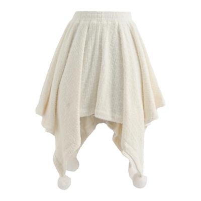森女部落甜美风设计感毛绒高腰半身裙女新款百搭不规则A字裙冬季