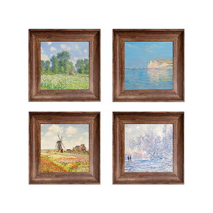 莫奈梵高四季款春夏秋冬艺术印象派客厅装饰画复古风餐厅挂画名画