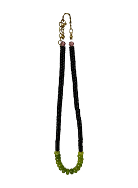 三环路绿黑拼色天然石项链