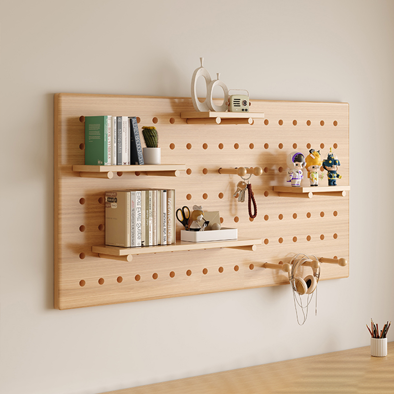 实木洞洞板置物架墙上收纳架书桌学习宿舍墙面壁挂式装饰展示架