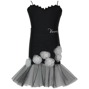 薇妮新款拉丁舞服国标舞上衣女童可爱花裙子夏天高端吊带练功服