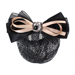 头花女职业黑色发网高级感银行空姐酒店护士服务员工作盘头发网兜