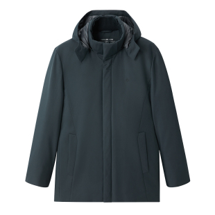 【白鹅绒】金利来秋冬新款三防可拆帽商务加厚中长款羽绒服外套男