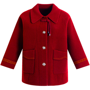 新中式外套春秋中国风大码女装上衣妈妈秋装套装双面羊绒毛呢大衣