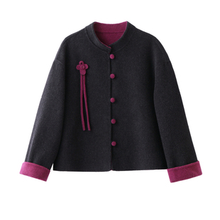 新中式双面羊绒大衣女短款2025秋冬新款宽松高级感减龄羊毛呢外套