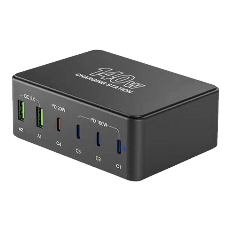 英规氮化镓六口140W充电器QC3.0多口PD100W快充手机平板笔记本电脑工作室多功能TYPE-C闪充电源排插座便携带