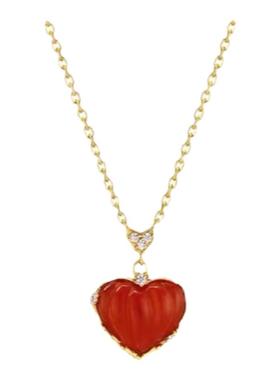 浪漫温柔气质红色爱心项链女