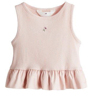HM童装儿童女童背心冬季可爱刺绣泡泡下摆无袖上衣1295498