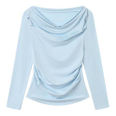 CryingCenter凉感系列斜肩长袖露肩褶皱凉感上衣 哭喊中心