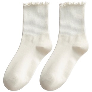 木耳花边堆堆袜子女中筒袜春夏季ins白色玛丽珍jk配乐福鞋长筒袜