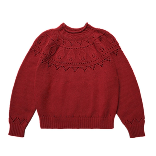 橘里CHIU祖母手工毛线上衣复古红色毛衣女羊毛粗纺圆盘针织圆领衫