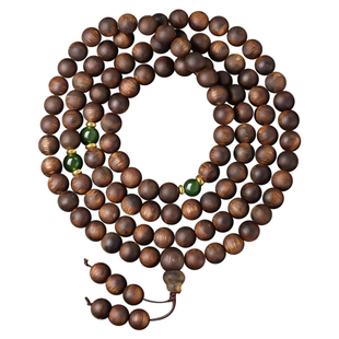 天然达拉干沉香手串沉水级108颗男士木质佛珠和田碧玉手链女多圈