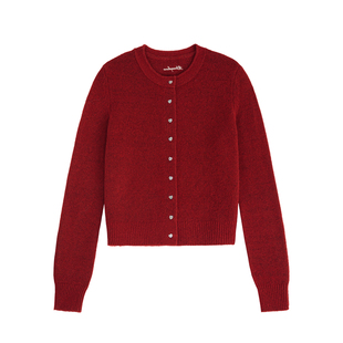 「MISAZ」新年氛围！爱心纽扣圆领毛衣 细针编织 刺绣针织开衫