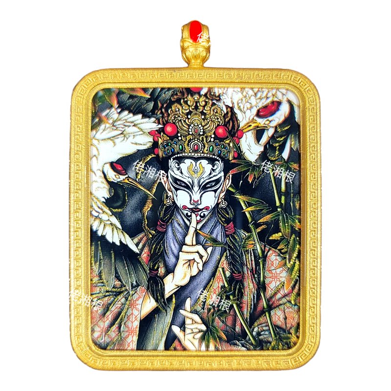 半手绘【白鹤童子】唐卡吊坠双面道牌挂坠新春年货节礼品挂件定制