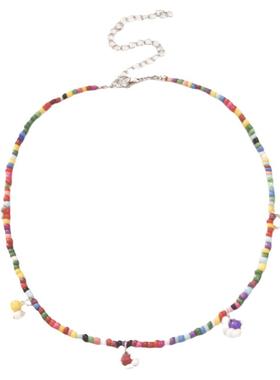 欧美糖果色花朵吊坠海边编织项链