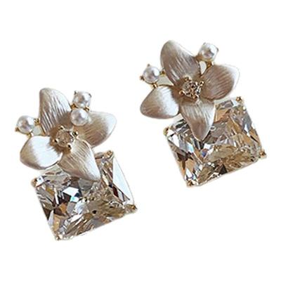 珐琅花朵方糖耳钉女纯银针耳环