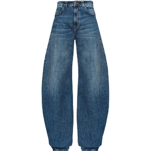 明星同款PINKO女士休闲弧线廓形牛仔裤103180A1LQ