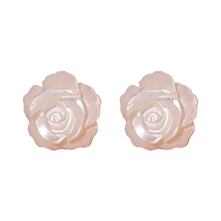 A天然母贝白色山茶花气质艺术气质耳环森系复古独特耳钉2026新款