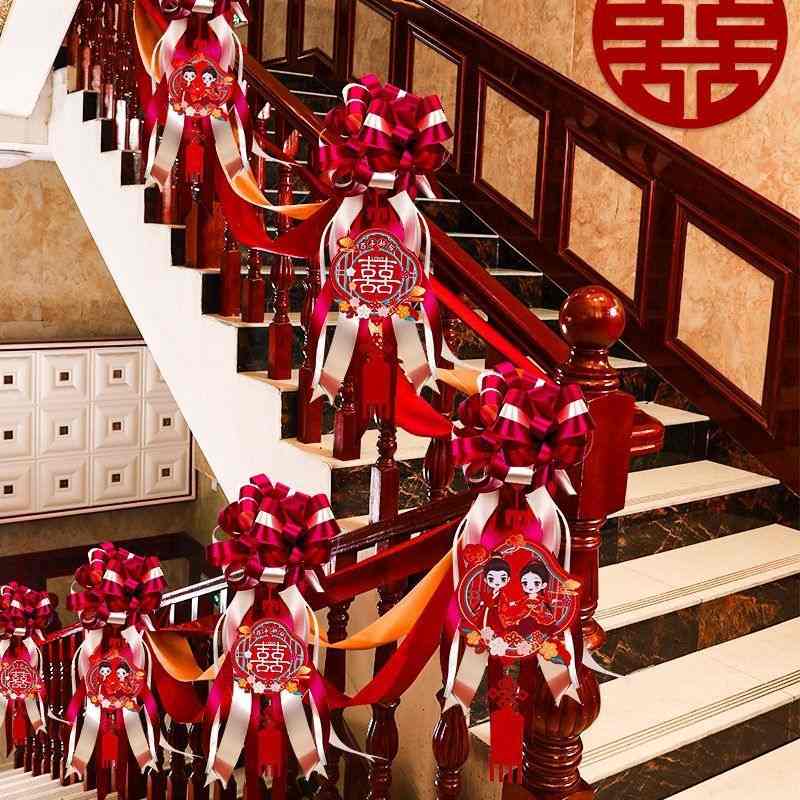 结婚楼梯扶手装饰婚房布置婚礼订婚婚庆花套装室内用品男方拉大全