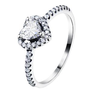 S925纯银心形仿真钻戒透明爱心镶钻泰银戒指女日韩闪耀指环礼物