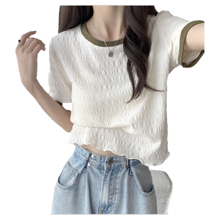 小个子正肩短袖T恤女2026早春夏装韩版修身显瘦ins潮牌短款上衣服