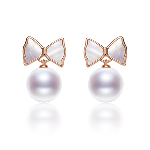 京润珍珠 露安淡水有核珍珠耳钉10-11mm圆形秋冬小香风珍珠耳饰D