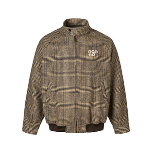 男道威尔士千鸟格哈灵顿50%羊毛混纺夹克男女cleanfit短宽外套秋