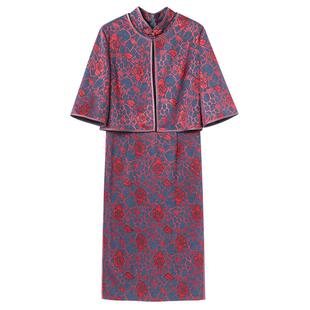 中年妈妈连衣裙套装春秋参加结婚礼喜婆婆婚宴装高贵礼服秋季旗袍