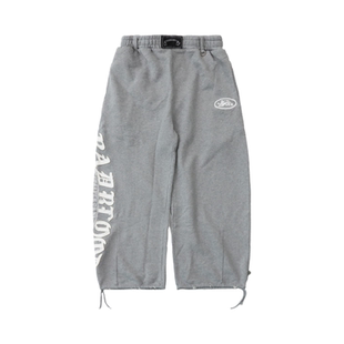 韩国badblood美式复古灰色弯刀休闲裤宽松字母刺绣运动阔腿卫裤潮