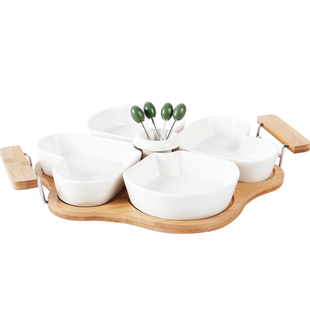 陶瓷水果盘小吃拼盘家用果盘茶几客厅点心摆盘分格茶点零食糖果盘