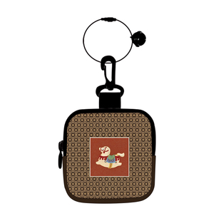 复古棕咖方形零钱包女可挂包钥匙收纳包马年可爱迷你铃铛卡包AC83