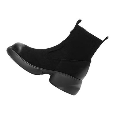 星期六秋冬新款牛皮显瘦短靴女复古圆头厚底通勤增高时装靴瘦瘦靴