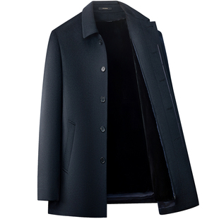 整貂鹅绒内胆100%山羊绒大衣男中长款商务休闲行政干部翻领厚外套