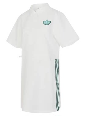 Adidas三叶草短袖女泡泡棉复古收腰运动休闲连衣裙JI7482