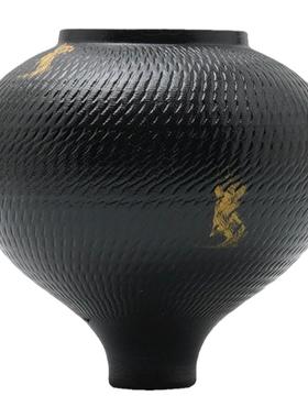 新中式创意黑色小陶瓷家居客厅插花花瓶玄关电视柜酒柜摆设装饰品