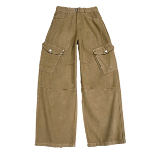 酷感率性迷彩大口袋阔腿牛仔裤女2025冬季高腰宽松显瘦百搭弯刀裤