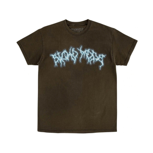 TRAVIS SCOTT Cactus Jack巡演同款闪电光晕印花水洗棕色短袖T恤
