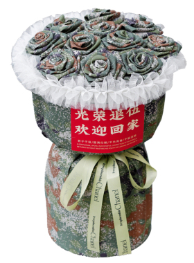 入伍退伍花束迷彩手工布艺仿真玫瑰欢迎兵哥哥男朋友回家接站礼物
