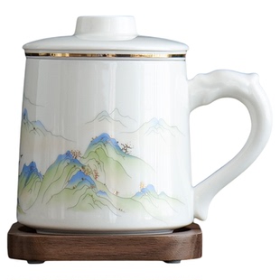 德化白瓷马克杯陶瓷杯办公室水杯大容量家用轻奢羊脂玉瓷茶杯定制