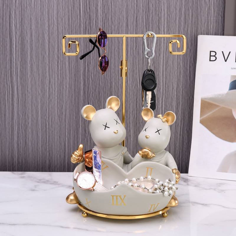 情侣熊托盘玄关钥匙收纳电视柜家居摆件树脂装饰品乔迁礼物摆设