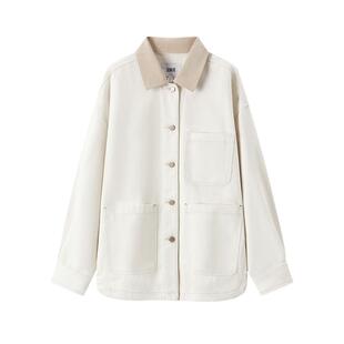 森柔牛仔|森马牛仔外套女中长款灯芯绒翻领秋季落肩宽松上衣时尚