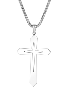 十字架项链男长款银色设计感镂空