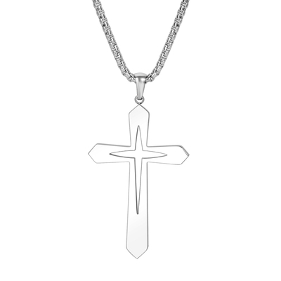 十字架项链男长款银色设计感镂空