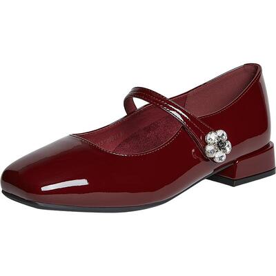 百思图春季新款法式红色玛丽珍鞋