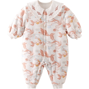 女宝宝棉服连体衣国风秋冬保暖外出棉衣公主风冬装衣服婴儿拜年服