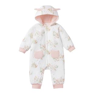 全棉时代婴儿衣服加厚保暖棉服新生儿衣服秋冬连体衣宝宝外出衣服