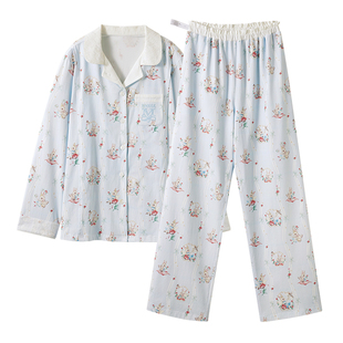 嫚熙秋冬季果柔棉纯棉哺乳孕妇产妇产后睡衣月子服家居服套装